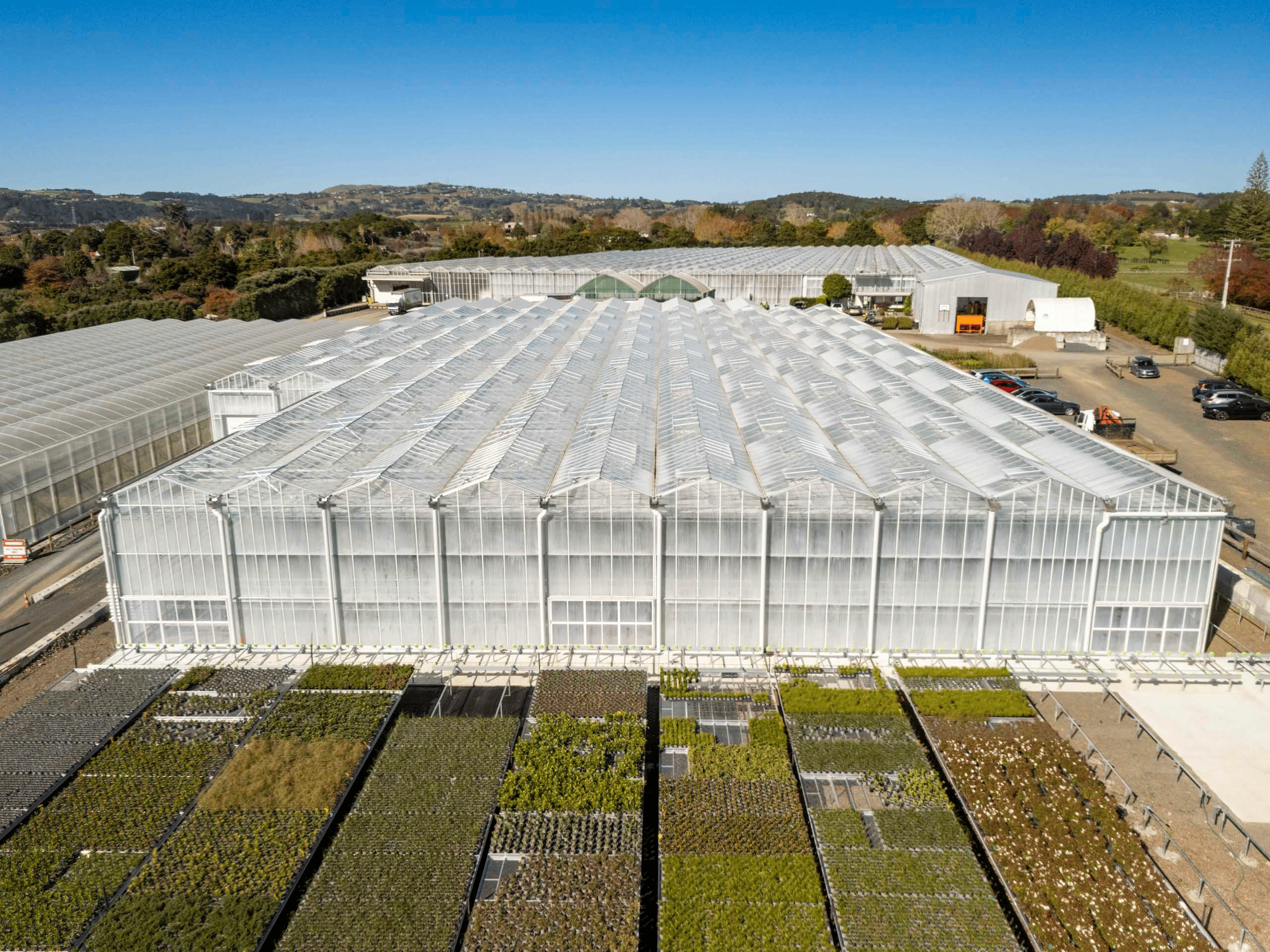 Rainbow Park Nurseries - Arial Shot of several large plantations and greenhouses